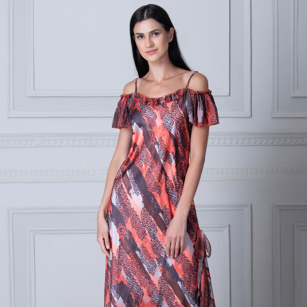 Private Lives Off Shoulder Printed Satin Nighty