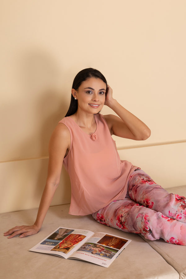 private lives Peach Floral chiffon pj & Top