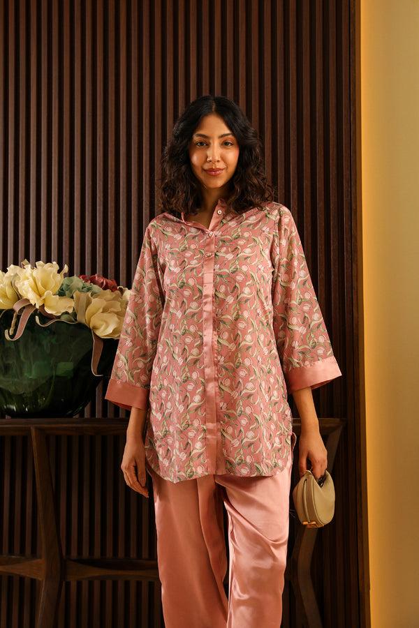 Private Lives Peach Floral Satin Co-ord Set