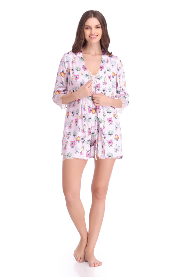 Private Lives Perfume Print Night Suit With Robe