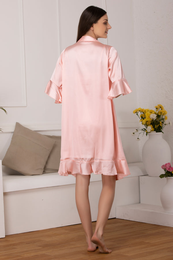 Private Lives Pink Plain Satin Short Nightgown Set