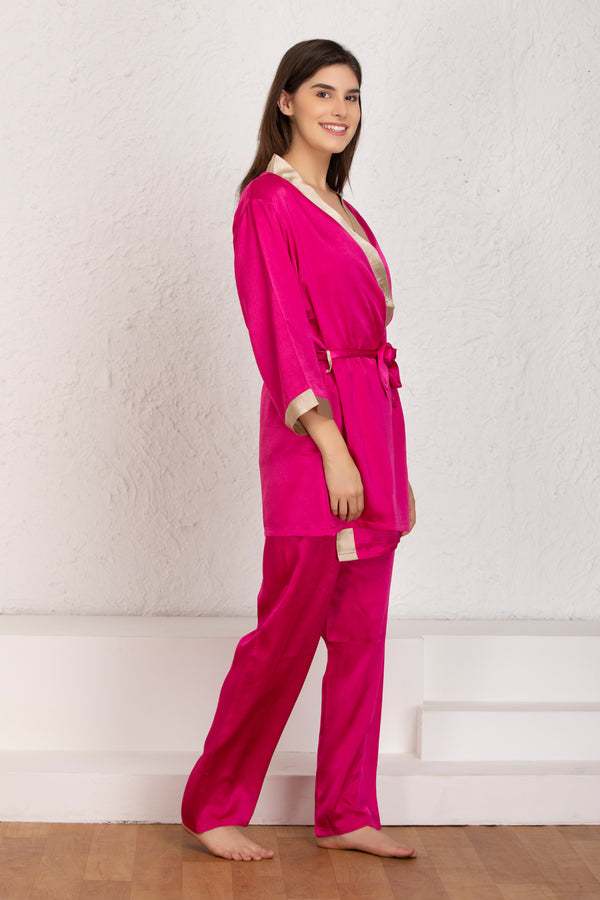 Private Lives Pink Satin Night Suit With Robe