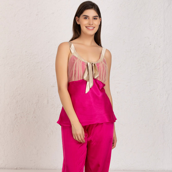 Private Lives Pink Satin Night Suit With Robe