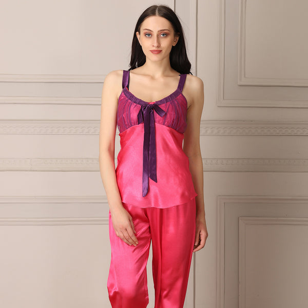 Private Lives Pink Satin Night Suit With Robe Set