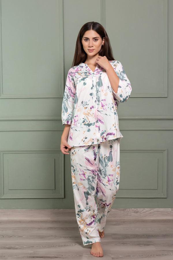 Private Lives Pj Set In Printed Hosiery