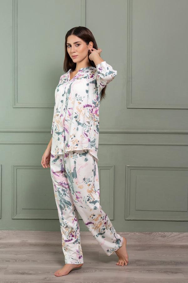 Private Lives Pj Set In Printed Hosiery