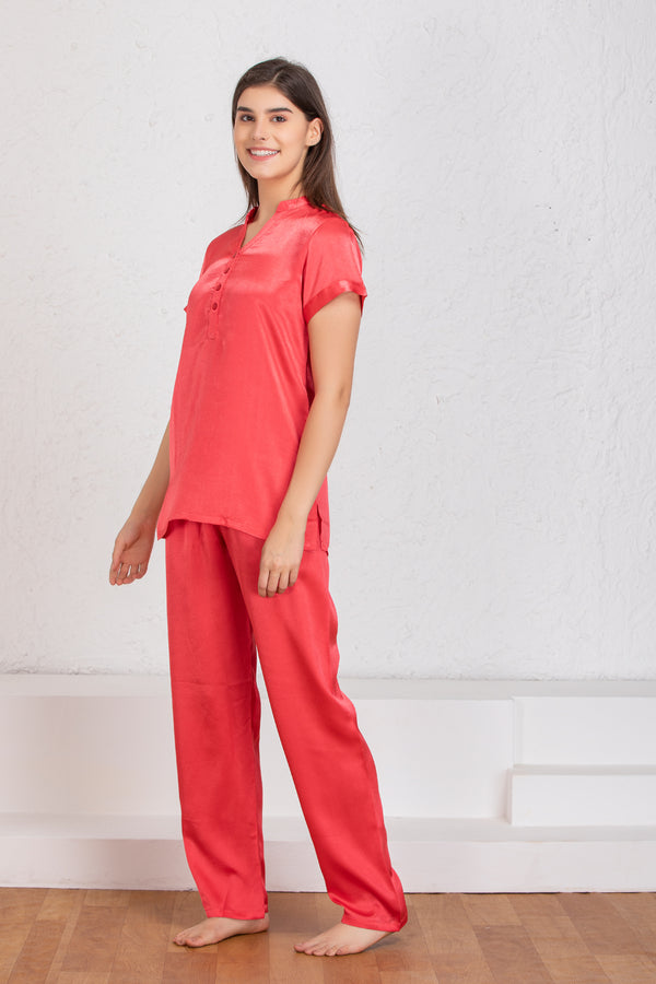 private lives Plain Red satin Night suit