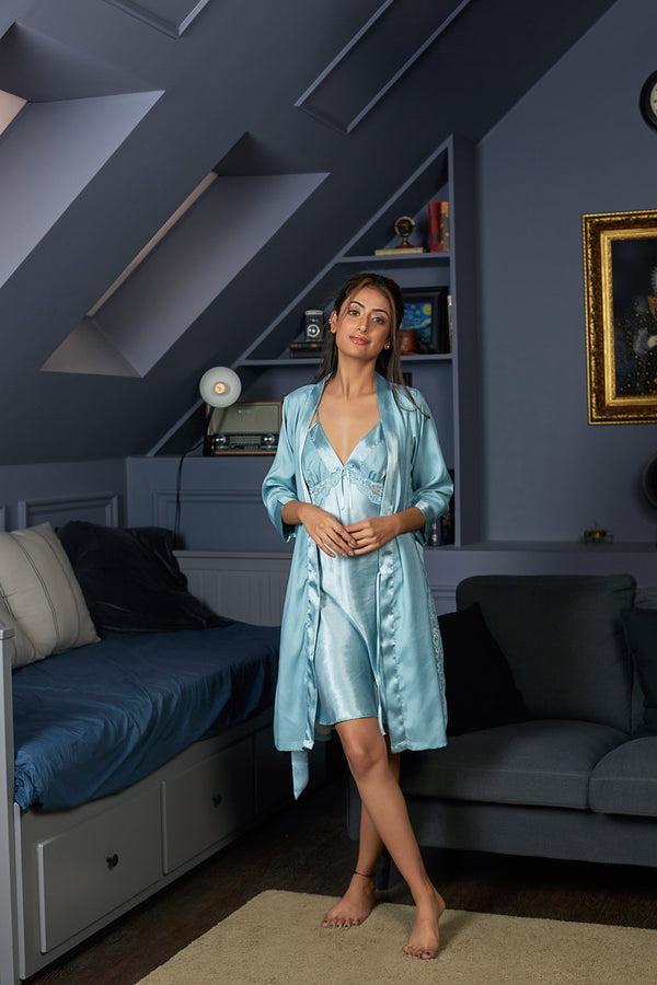 Private Lives Plain Satin Short Nightgown Set