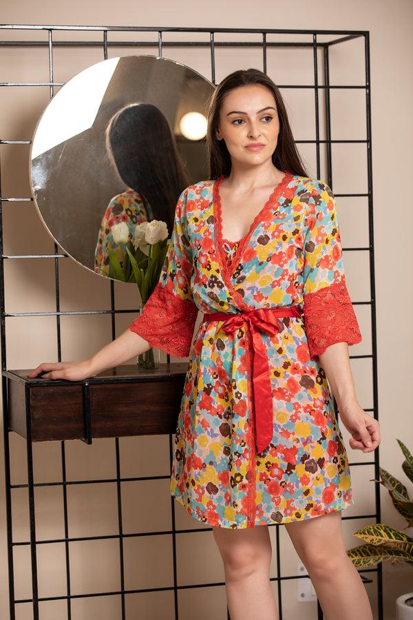 Private Lives Print Chiffon Short Nightgown Set