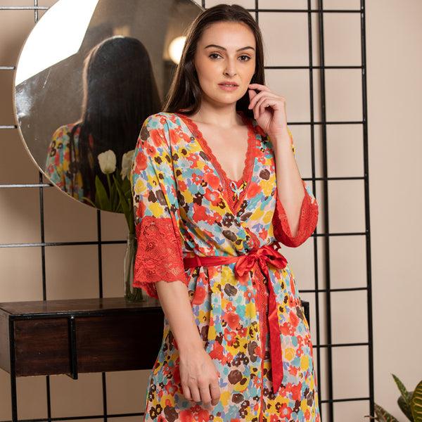 Private Lives Print Chiffon Short Nightgown Set