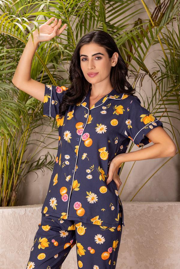 Private Lives Printed Classic Collar Night Suit