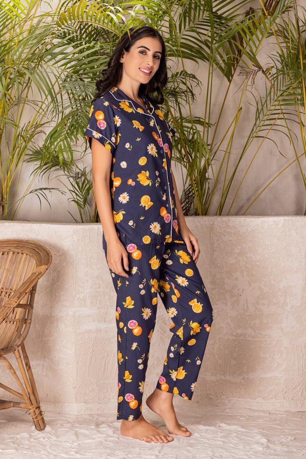 Private Lives Printed Classic Collar Night Suit