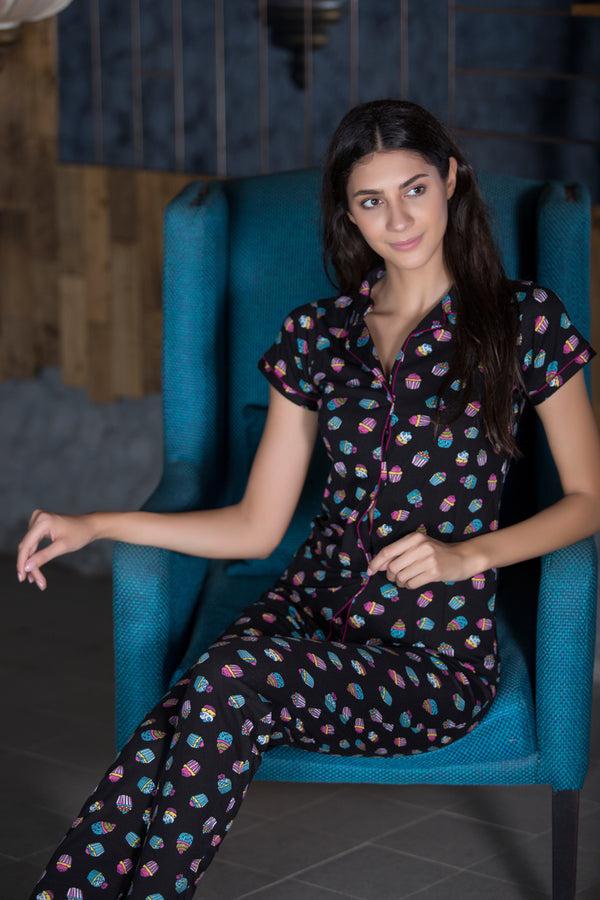 Private Lives Printed Classic Collar Night Suit