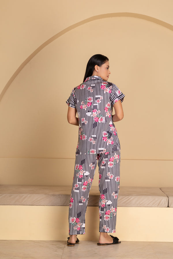 Private Lives Printed Satin Classic Collar