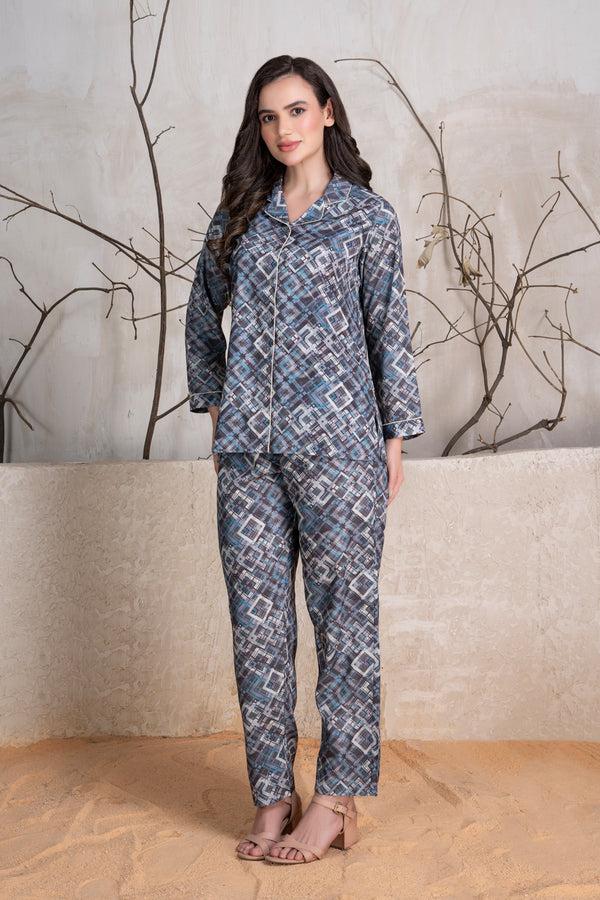 Private Lives Printed Satin Classic Collar Pj Set