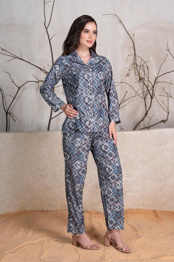 private lives Printed Satin Classic collar Pj set
