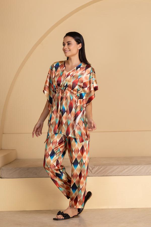 Private Lives Printed Satin Kaftan