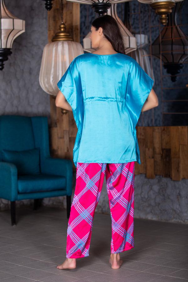 Private Lives Printed Satin Kaftan Nightsuit