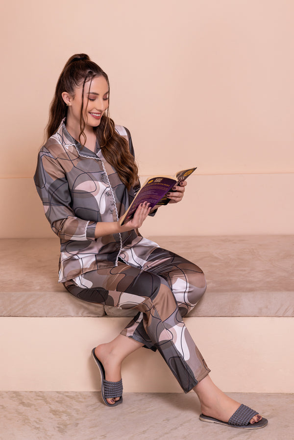 Private Lives Printed Satin Pj Set