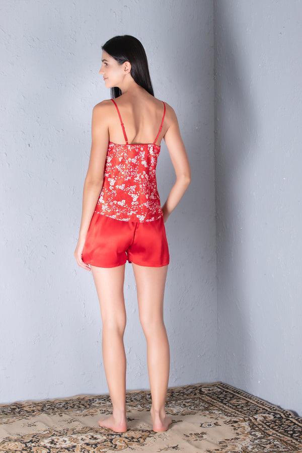Private Lives Printed Satin Red Slip & Shorts