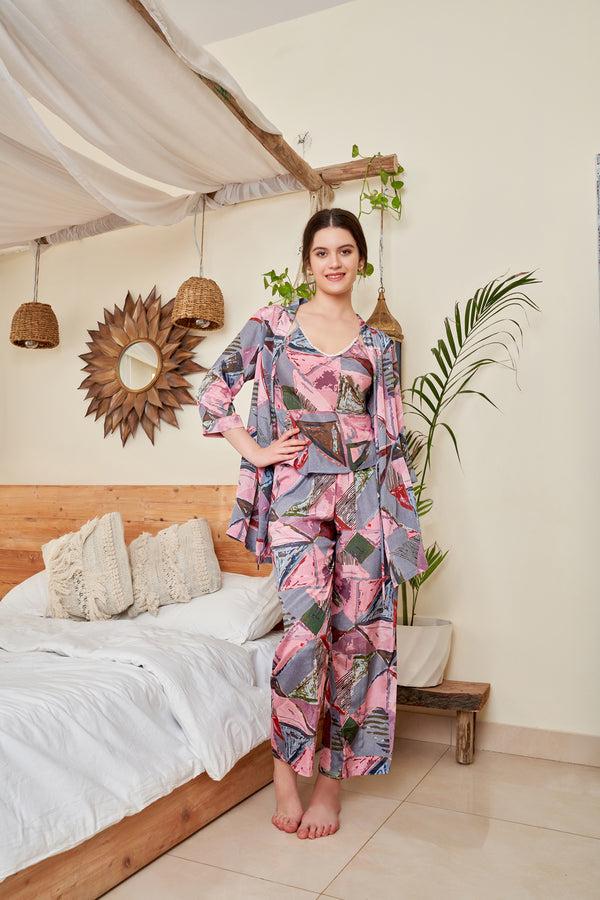 Private Lives Printed Satin Sleep Set