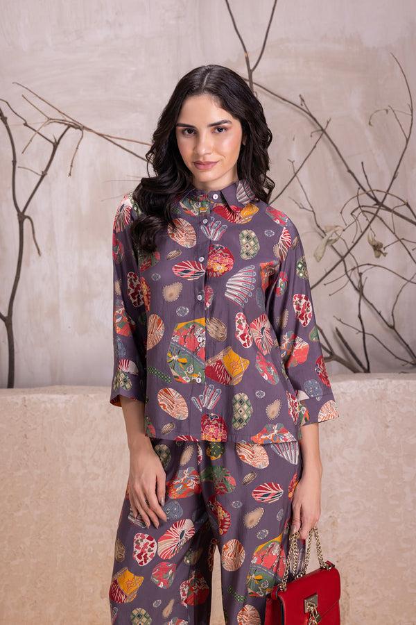 private lives Purple Floral Printed Co-ord Set