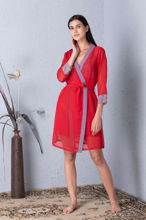 Private Lives Red Chiffon Short Nightgown Set