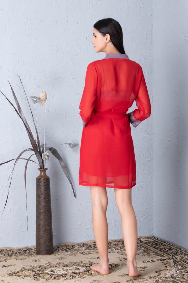 Private Lives Red Chiffon Short Nightgown Set