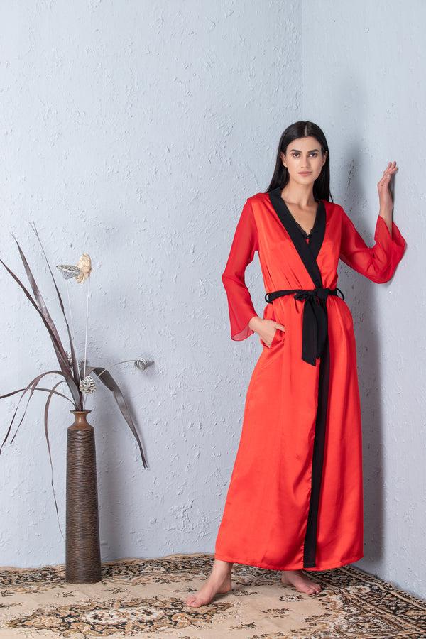 Private Lives Red Nightgown Set With Black Accent