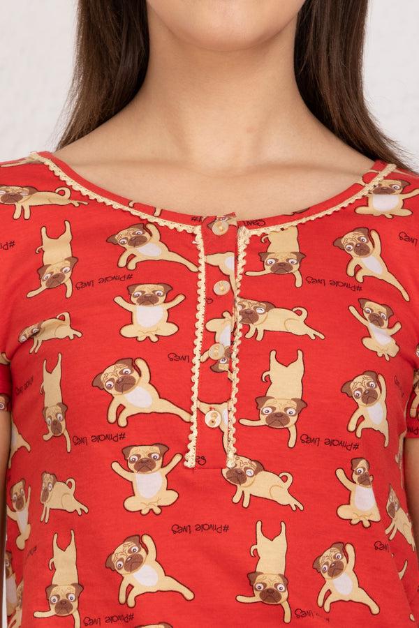 Private Lives Red Pug Print Jumpsuit