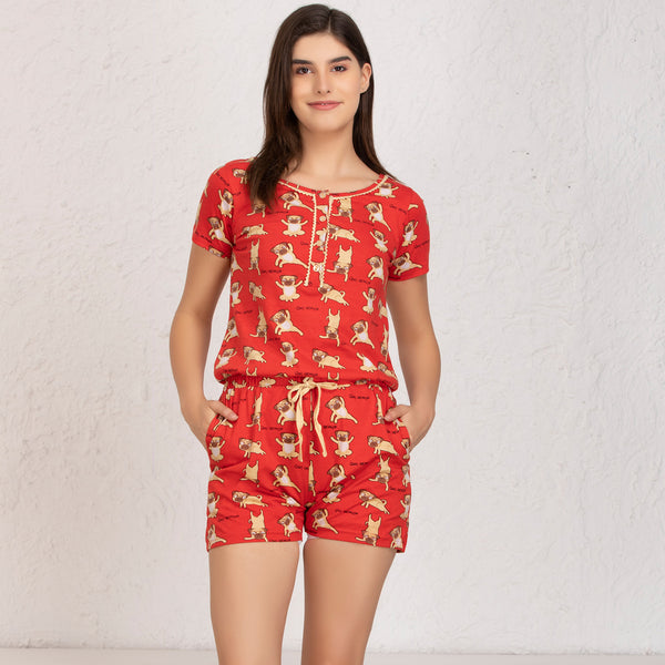 Private Lives Red Pug Print Jumpsuit