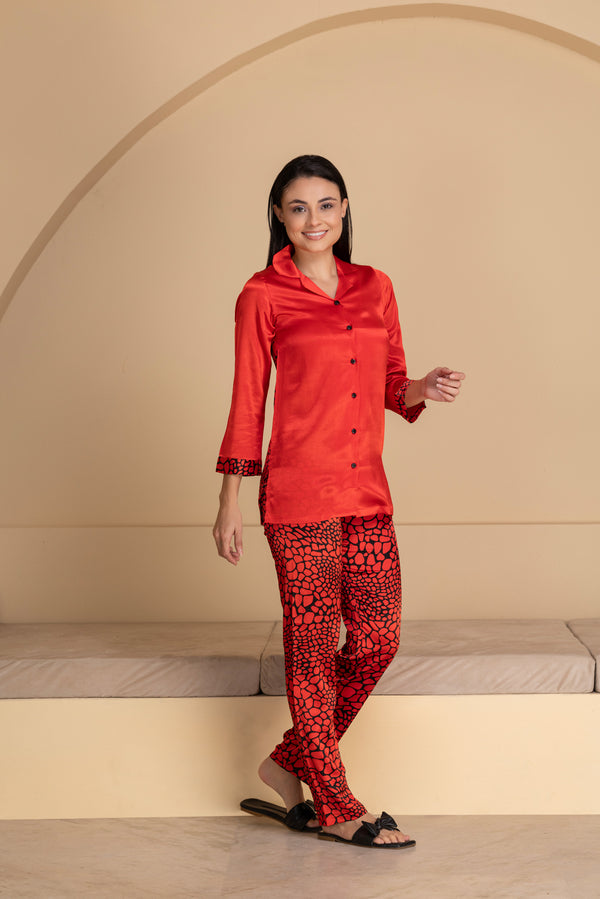 Private Lives Red Satin Night Suit Set