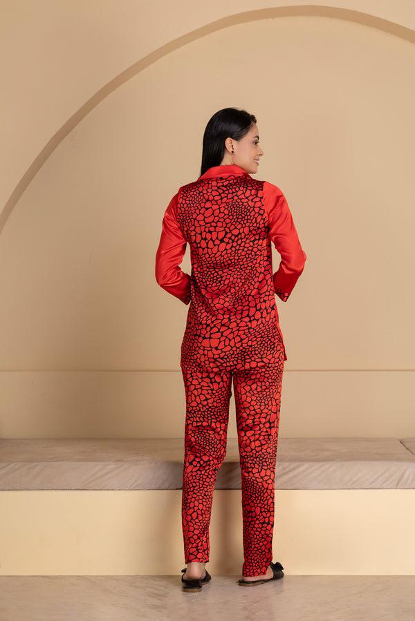 Private Lives Red Satin Night Suit Set