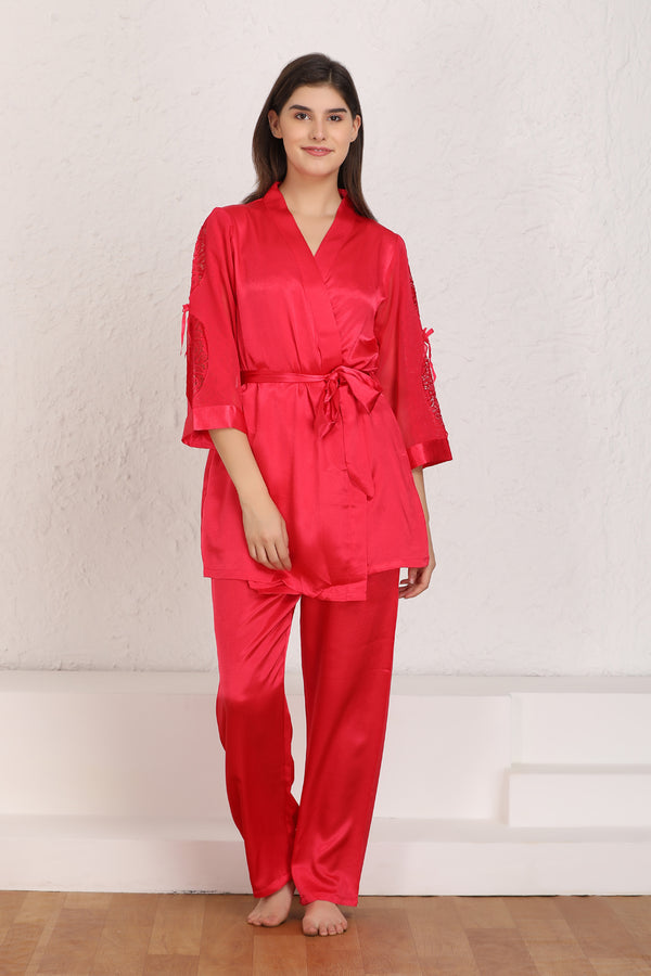 Private Lives Red Satin Night Suit With Robe