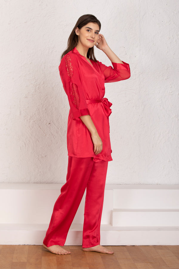 Private Lives Red Satin Night Suit With Robe