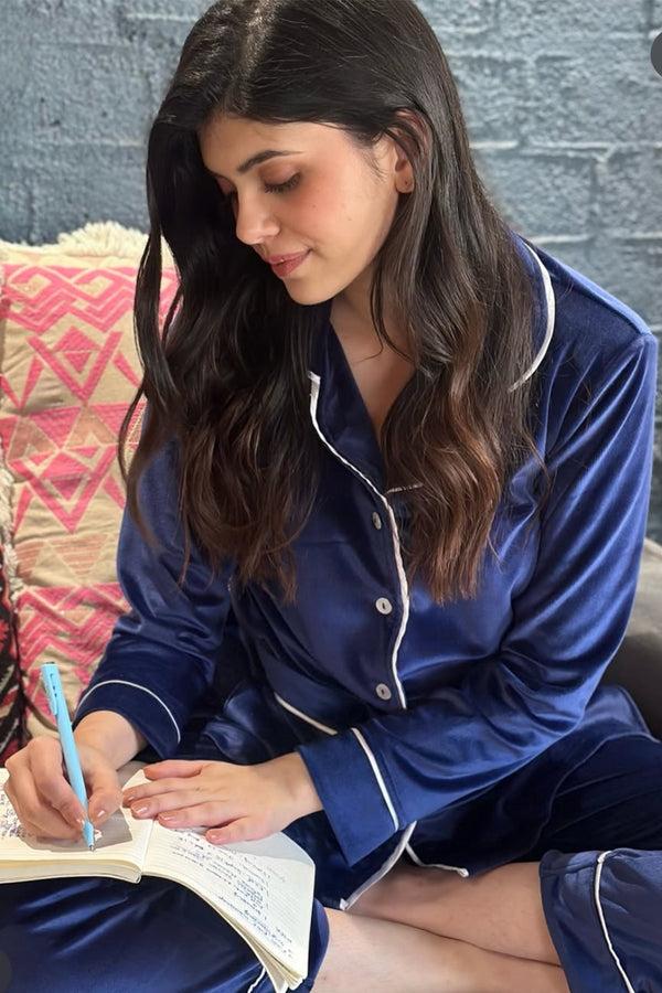 Private Lives Sanjana Sanghi Pj Set In Velvet