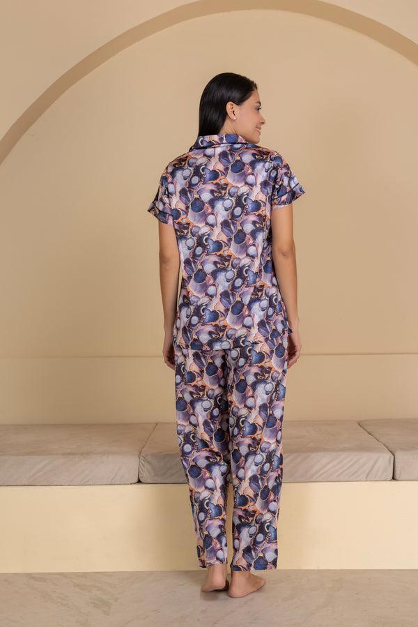 Private Lives Satin Classic Collar Night Suit