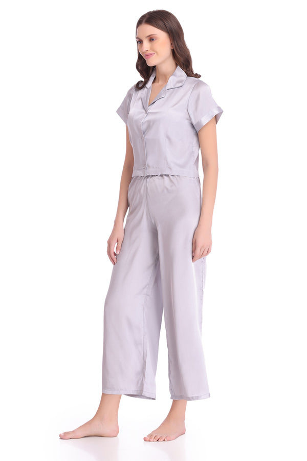 Private Lives Satin Crop Top Night Suit