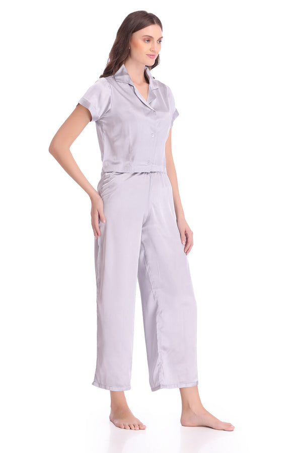 Private Lives Satin Crop Top Night Suit