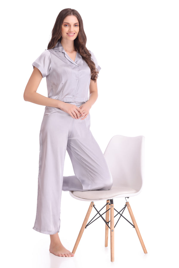 Private Lives Satin Crop Top Night Suit