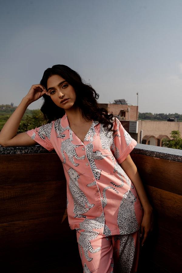 Private Lives Satin Leopard Night Suit Set