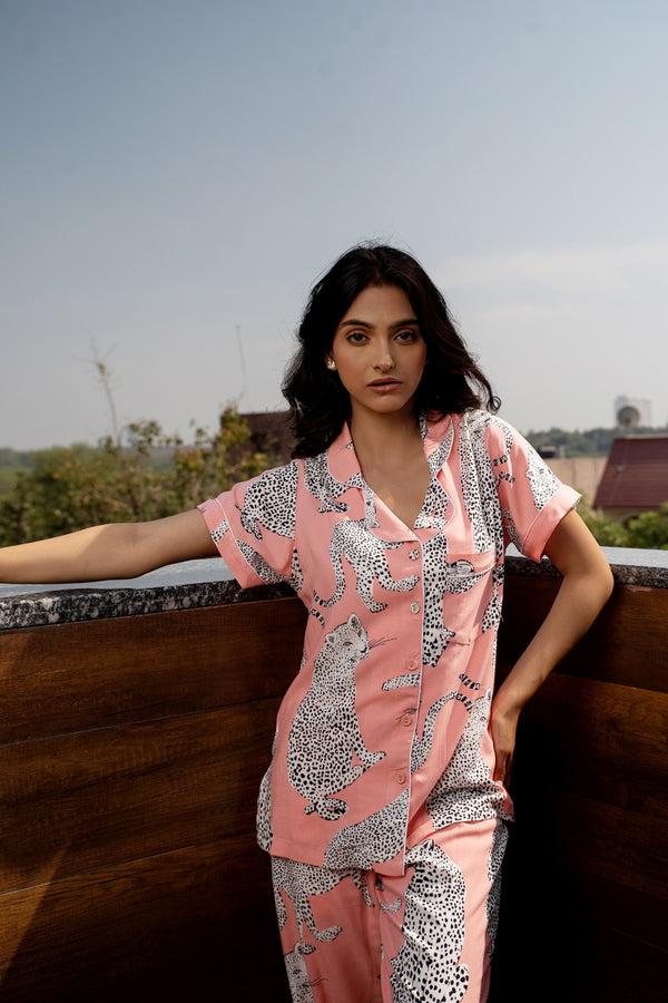 Private Lives Satin Leopard Night Suit Set