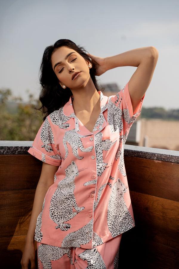 private lives Satin Leopard Night Suit Set