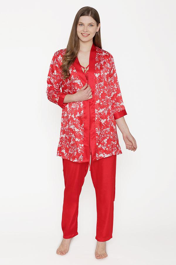 Private Lives Satin Night Suit With Floral Robe