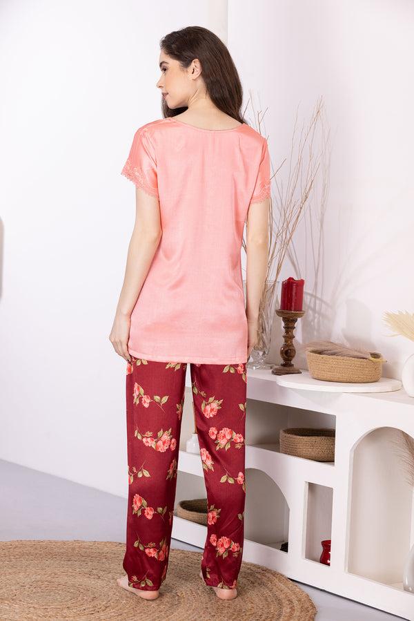 Private Lives Satin Nightsuit In Floral Print