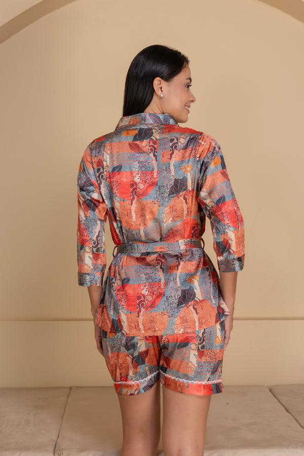 Private Lives Satin Printed Short Lounger Set