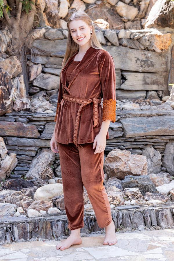 Private Lives Strap Top Pj & Robe In Velvet