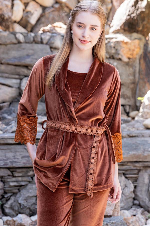 Private Lives Strap Top Pj & Robe In Velvet