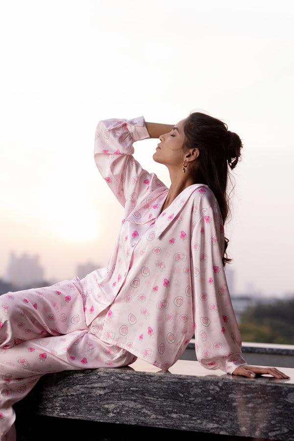 private Lives Strawberry Pj Set In Superior Satin