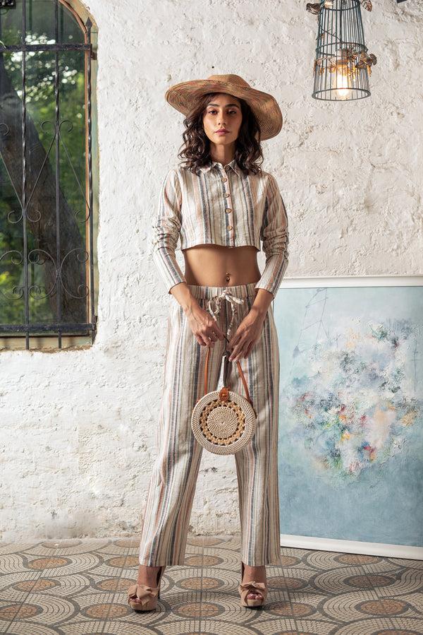 Private Lives Stripe Cotton Printed Crop Duo Set